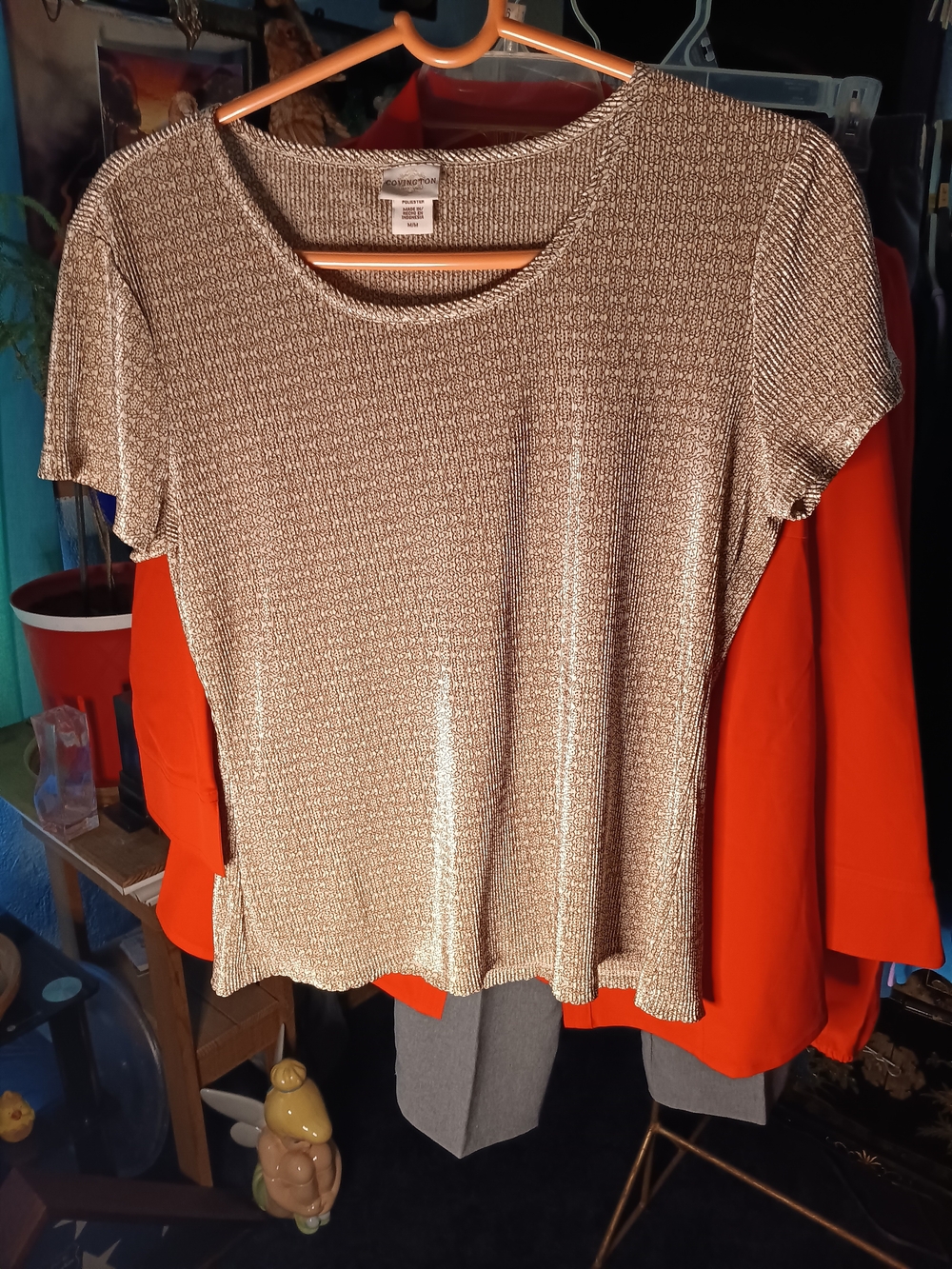 Covington Metallic Gold Short-Sleeve Scoop Neck Top